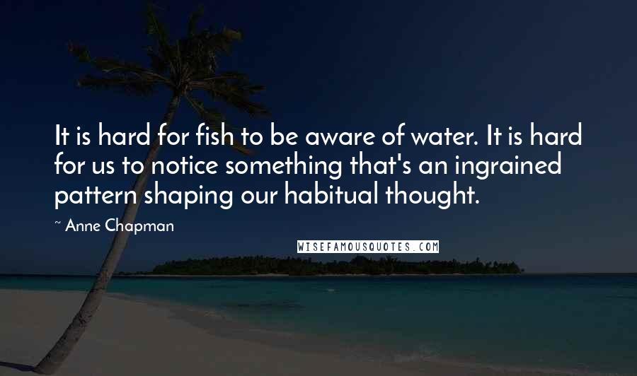 Anne Chapman Quotes: It is hard for fish to be aware of water. It is hard for us to notice something that's an ingrained pattern shaping our habitual thought.