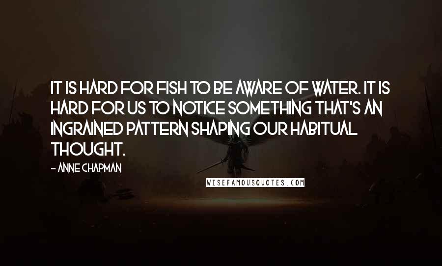 Anne Chapman Quotes: It is hard for fish to be aware of water. It is hard for us to notice something that's an ingrained pattern shaping our habitual thought.