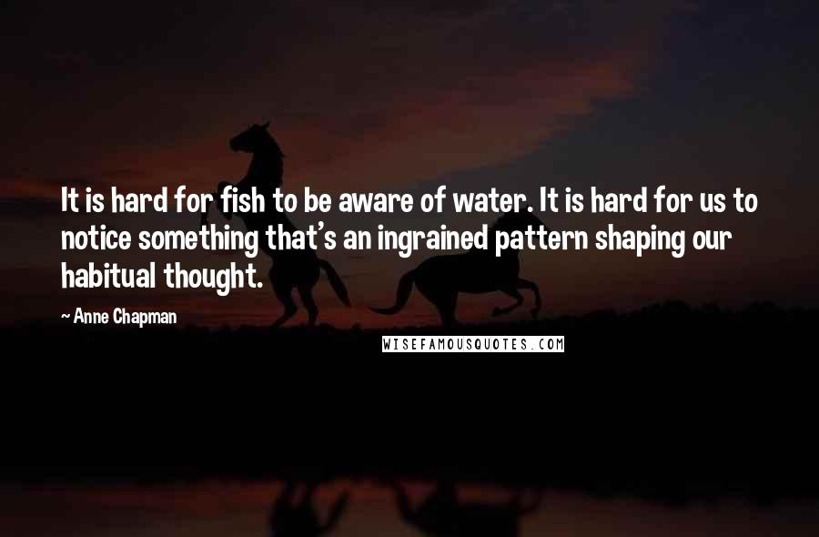 Anne Chapman Quotes: It is hard for fish to be aware of water. It is hard for us to notice something that's an ingrained pattern shaping our habitual thought.