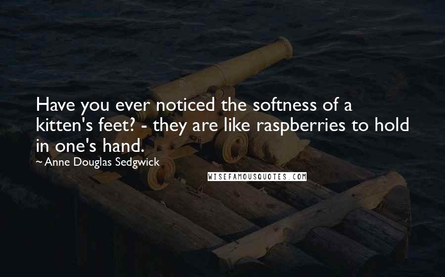 Anne Douglas Sedgwick Quotes: Have you ever noticed the softness of a kitten's feet? - they are like raspberries to hold in one's hand.