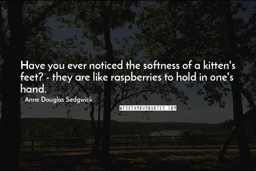 Anne Douglas Sedgwick Quotes: Have you ever noticed the softness of a kitten's feet? - they are like raspberries to hold in one's hand.