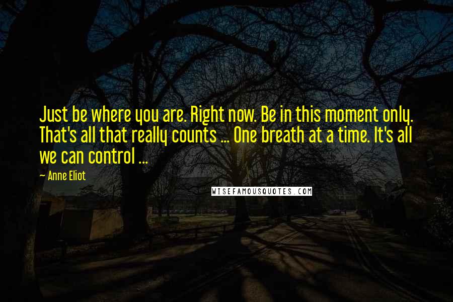 Anne Eliot Quotes: Just be where you are. Right now. Be in this moment only. That's all that really counts ... One breath at a time. It's all we can control ...