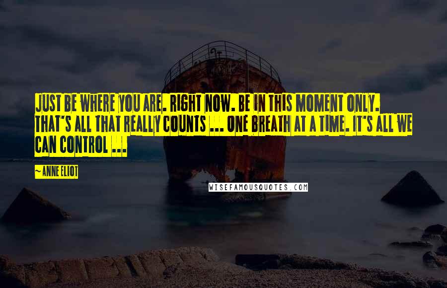 Anne Eliot Quotes: Just be where you are. Right now. Be in this moment only. That's all that really counts ... One breath at a time. It's all we can control ...