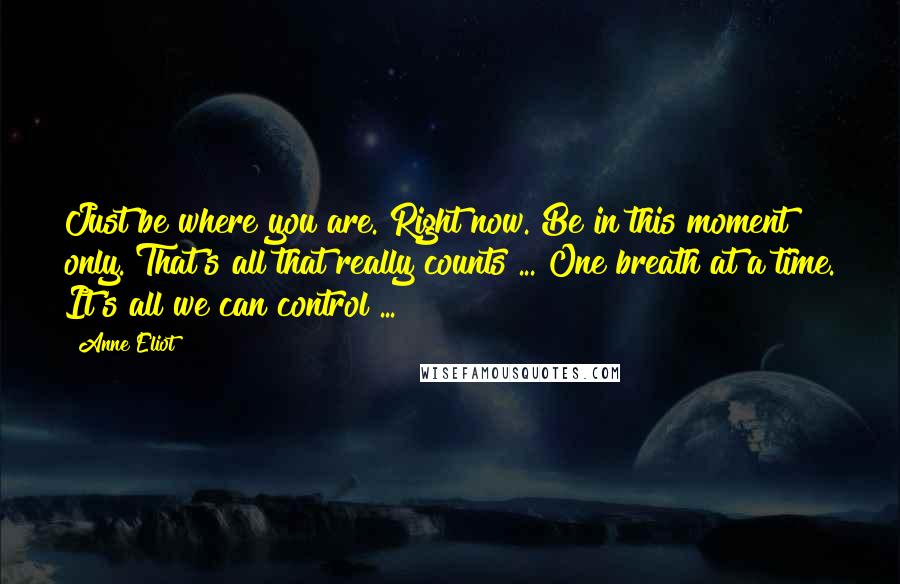 Anne Eliot Quotes: Just be where you are. Right now. Be in this moment only. That's all that really counts ... One breath at a time. It's all we can control ...