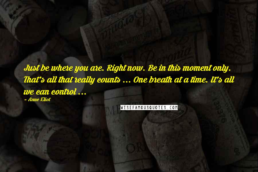 Anne Eliot Quotes: Just be where you are. Right now. Be in this moment only. That's all that really counts ... One breath at a time. It's all we can control ...