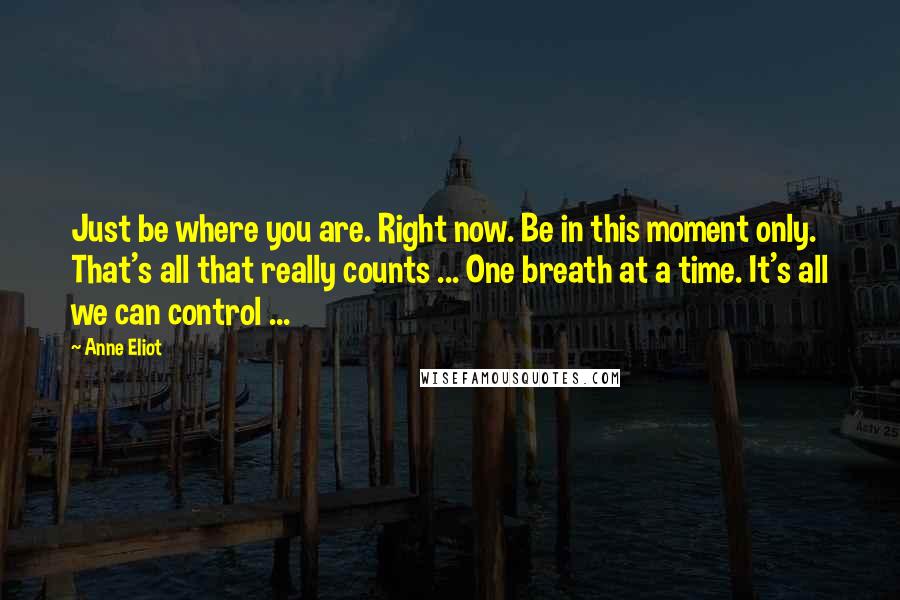 Anne Eliot Quotes: Just be where you are. Right now. Be in this moment only. That's all that really counts ... One breath at a time. It's all we can control ...