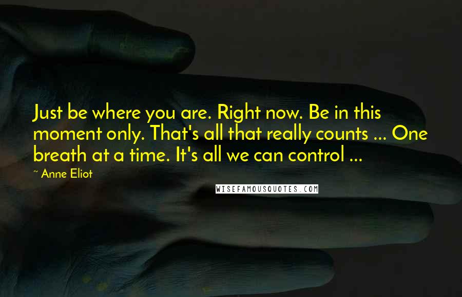 Anne Eliot Quotes: Just be where you are. Right now. Be in this moment only. That's all that really counts ... One breath at a time. It's all we can control ...