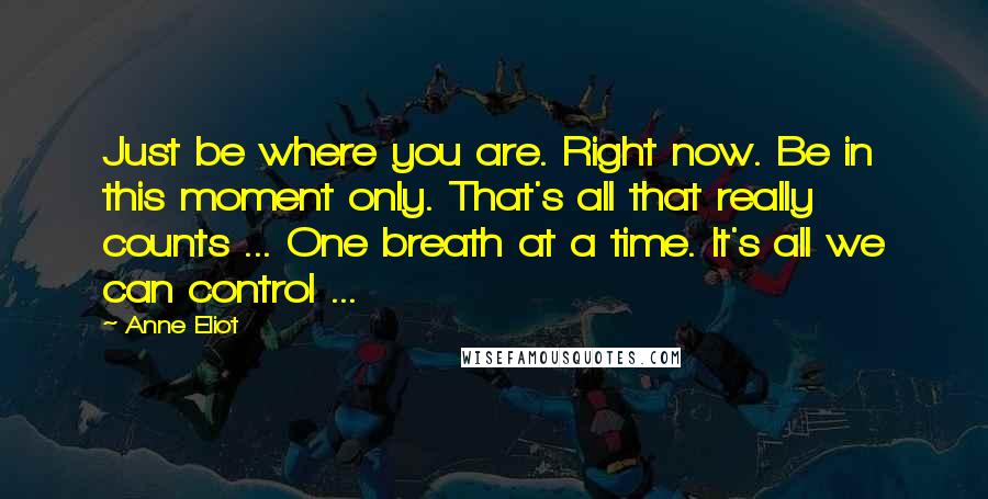 Anne Eliot Quotes: Just be where you are. Right now. Be in this moment only. That's all that really counts ... One breath at a time. It's all we can control ...