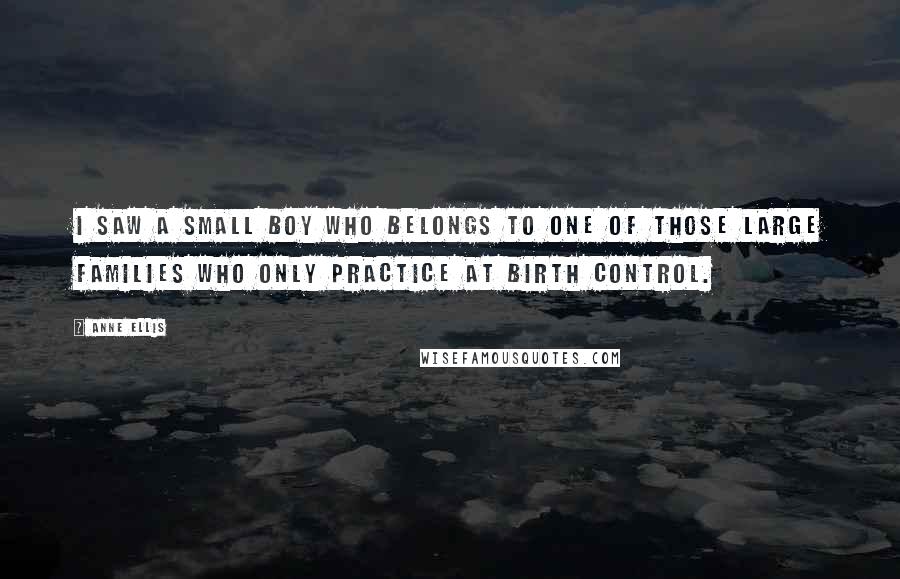 Anne Ellis Quotes: I saw a small boy who belongs to one of those large families who only practice at birth control.