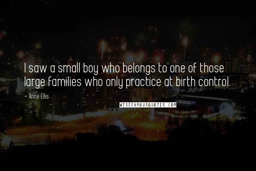 Anne Ellis Quotes: I saw a small boy who belongs to one of those large families who only practice at birth control.