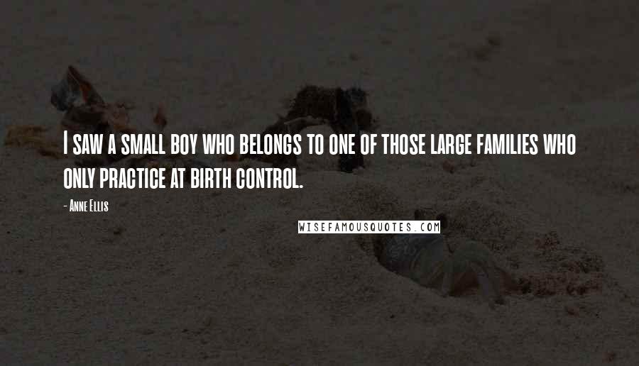 Anne Ellis Quotes: I saw a small boy who belongs to one of those large families who only practice at birth control.