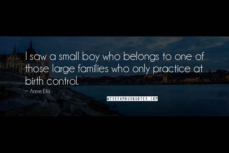 Anne Ellis Quotes: I saw a small boy who belongs to one of those large families who only practice at birth control.