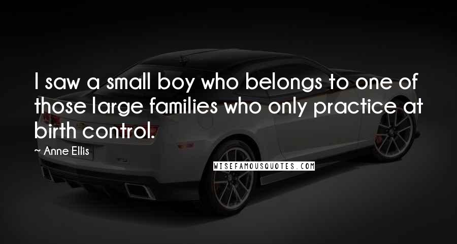 Anne Ellis Quotes: I saw a small boy who belongs to one of those large families who only practice at birth control.