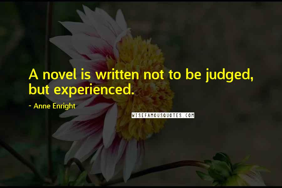 Anne Enright Quotes: A novel is written not to be judged, but experienced.