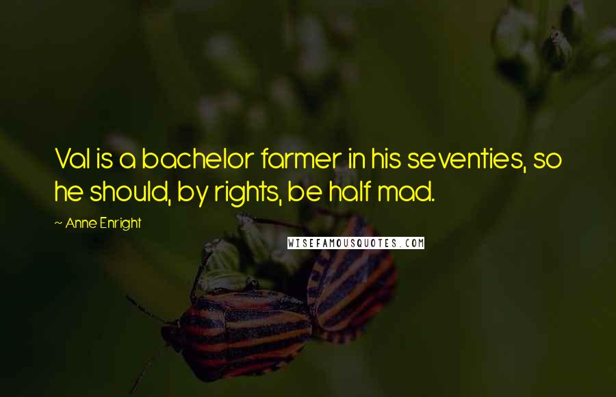 Anne Enright Quotes: Val is a bachelor farmer in his seventies, so he should, by rights, be half mad.