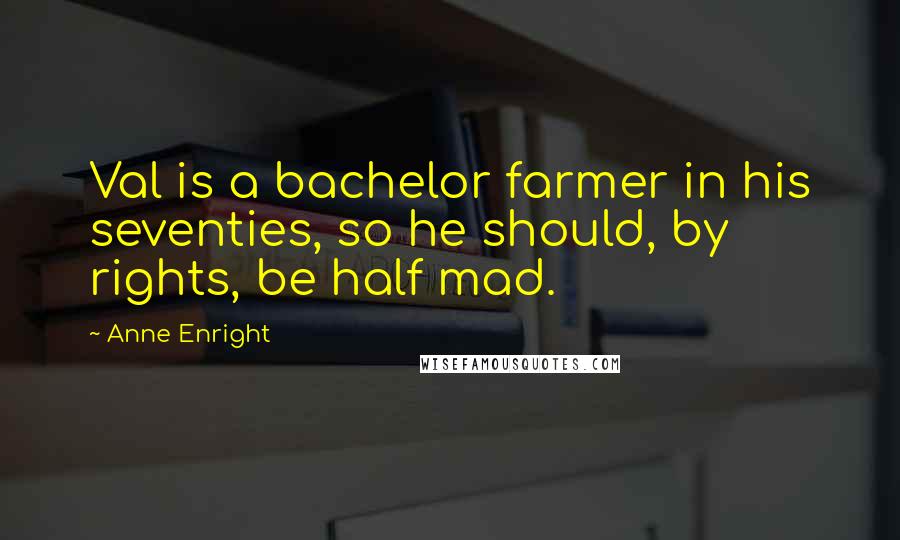 Anne Enright Quotes: Val is a bachelor farmer in his seventies, so he should, by rights, be half mad.