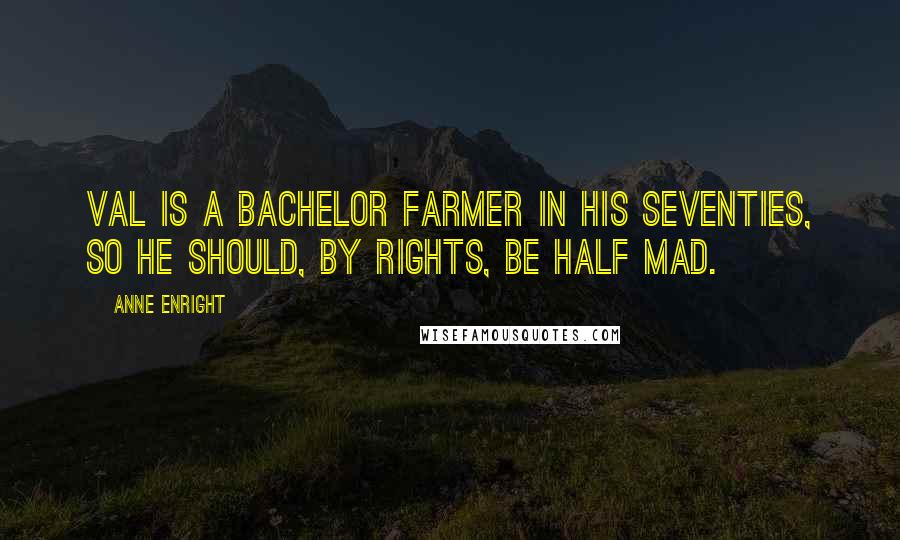 Anne Enright Quotes: Val is a bachelor farmer in his seventies, so he should, by rights, be half mad.