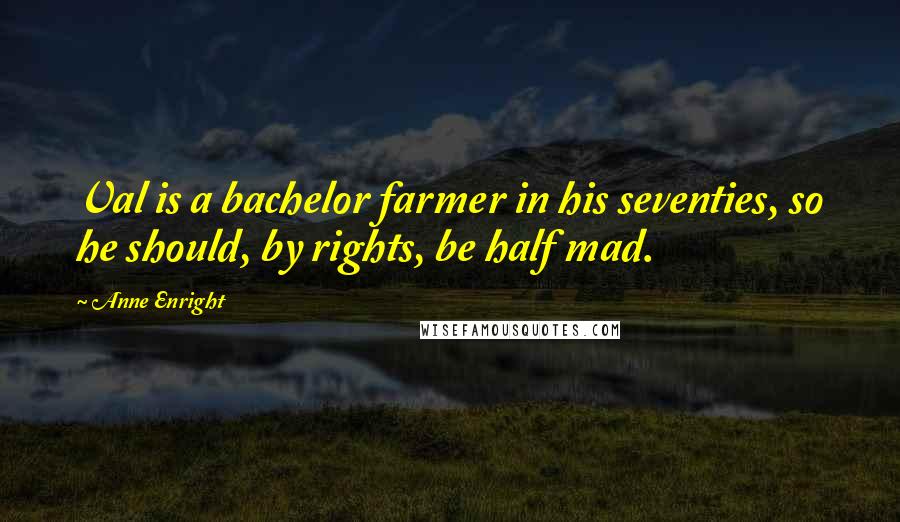 Anne Enright Quotes: Val is a bachelor farmer in his seventies, so he should, by rights, be half mad.