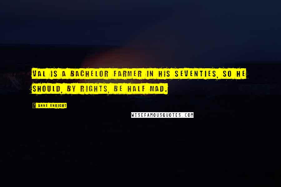 Anne Enright Quotes: Val is a bachelor farmer in his seventies, so he should, by rights, be half mad.