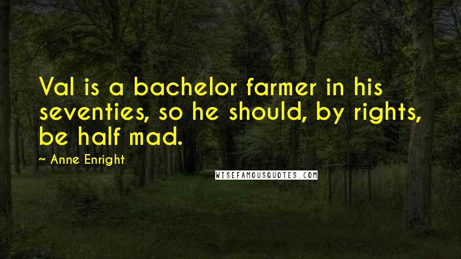 Anne Enright Quotes: Val is a bachelor farmer in his seventies, so he should, by rights, be half mad.