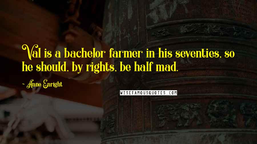 Anne Enright Quotes: Val is a bachelor farmer in his seventies, so he should, by rights, be half mad.