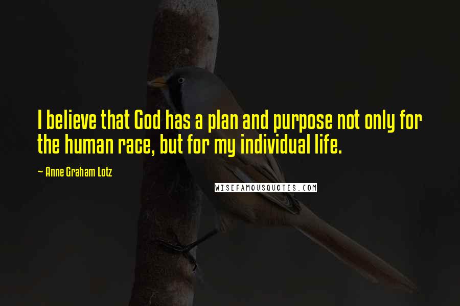 Anne Graham Lotz Quotes: I believe that God has a plan and purpose not only for the human race, but for my individual life.