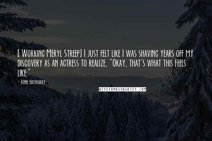 Anne Hathaway Quotes: [ Working Meryl Streep] I just felt like I was shaving years off my discovery as an actress to realize, "Okay, that's what this feels like."