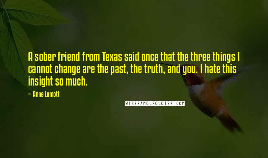 Anne Lamott Quotes: A sober friend from Texas said once that the three things I cannot change are the past, the truth, and you. I hate this insight so much.