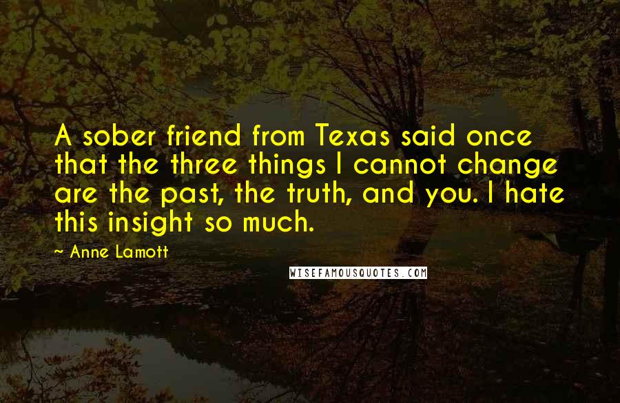 Anne Lamott Quotes: A sober friend from Texas said once that the three things I cannot change are the past, the truth, and you. I hate this insight so much.