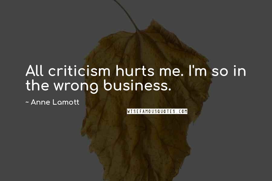 Anne Lamott Quotes: All criticism hurts me. I'm so in the wrong business.