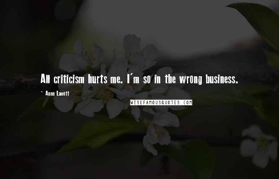 Anne Lamott Quotes: All criticism hurts me. I'm so in the wrong business.