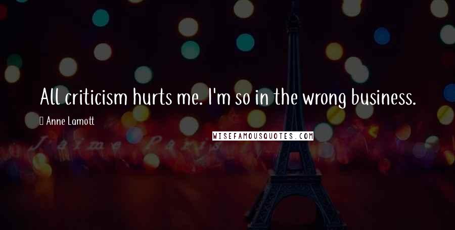Anne Lamott Quotes: All criticism hurts me. I'm so in the wrong business.