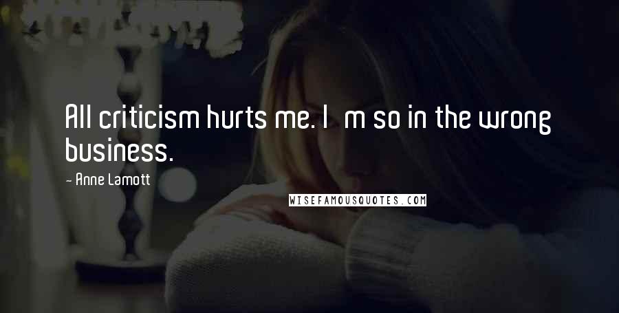 Anne Lamott Quotes: All criticism hurts me. I'm so in the wrong business.