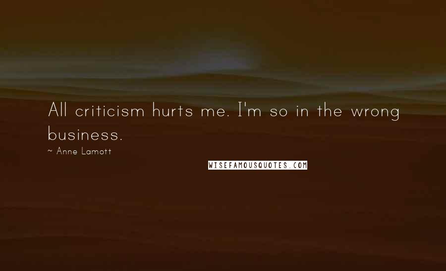 Anne Lamott Quotes: All criticism hurts me. I'm so in the wrong business.