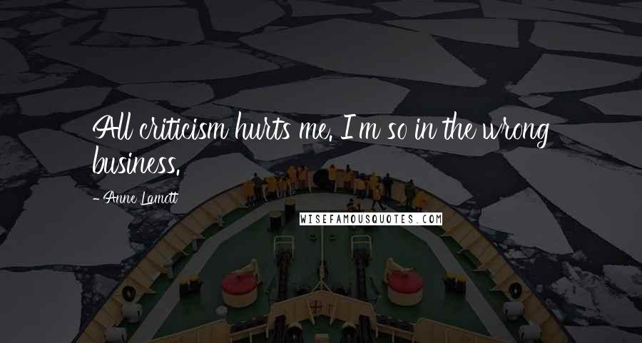 Anne Lamott Quotes: All criticism hurts me. I'm so in the wrong business.