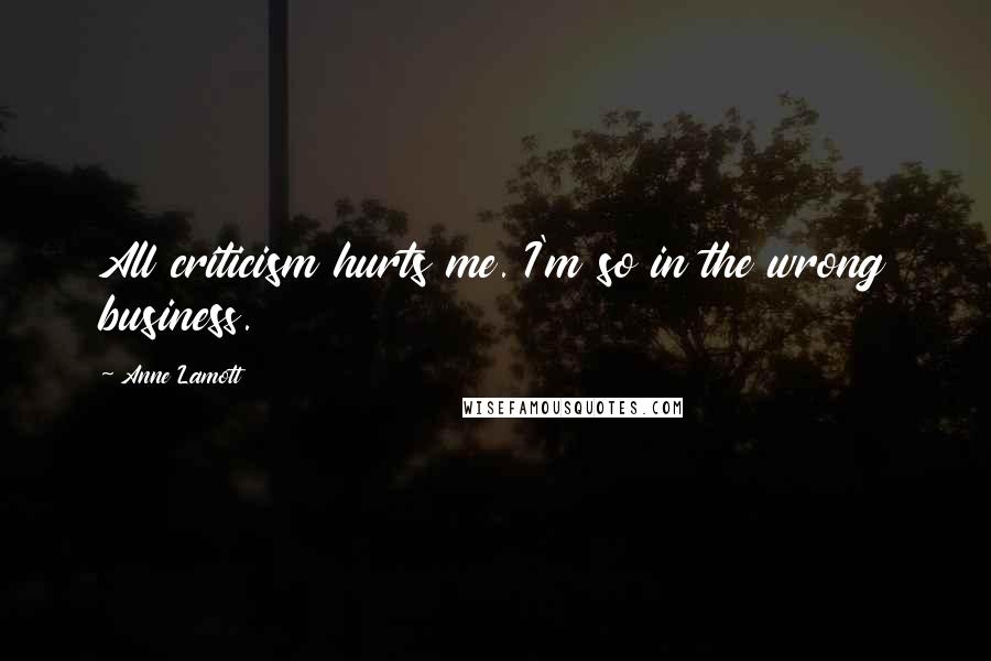 Anne Lamott Quotes: All criticism hurts me. I'm so in the wrong business.