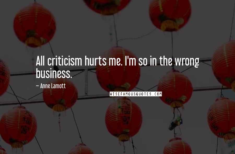 Anne Lamott Quotes: All criticism hurts me. I'm so in the wrong business.