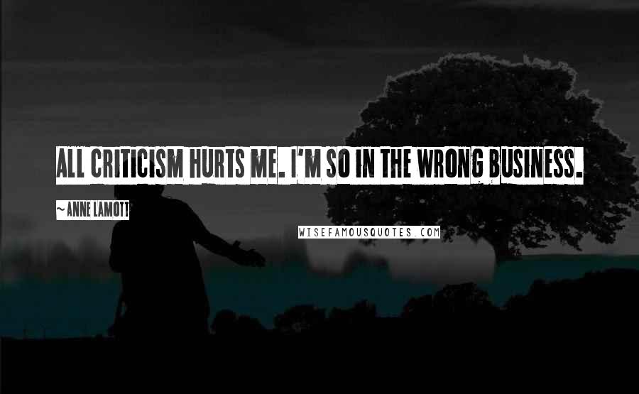 Anne Lamott Quotes: All criticism hurts me. I'm so in the wrong business.