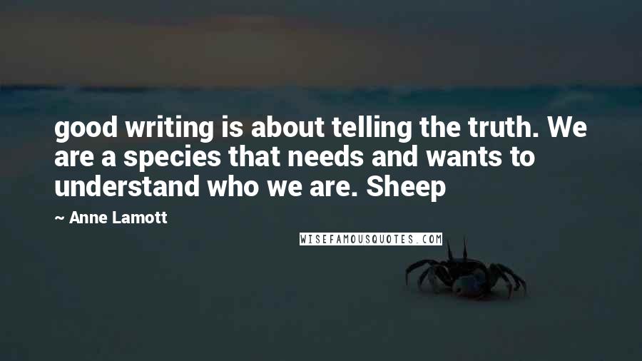 Anne Lamott Quotes: good writing is about telling the truth. We are a species that needs and wants to understand who we are. Sheep