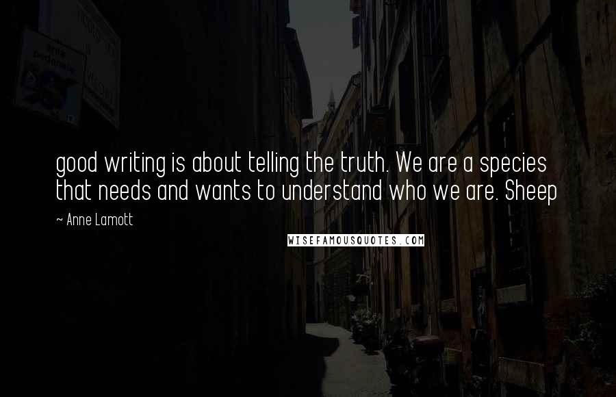 Anne Lamott Quotes: good writing is about telling the truth. We are a species that needs and wants to understand who we are. Sheep