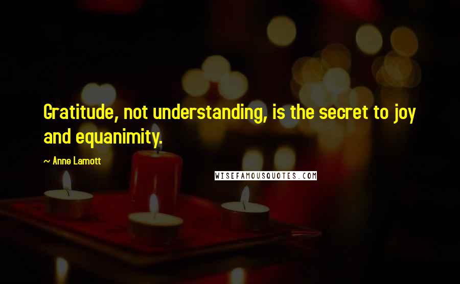 Anne Lamott Quotes: Gratitude, not understanding, is the secret to joy and equanimity.