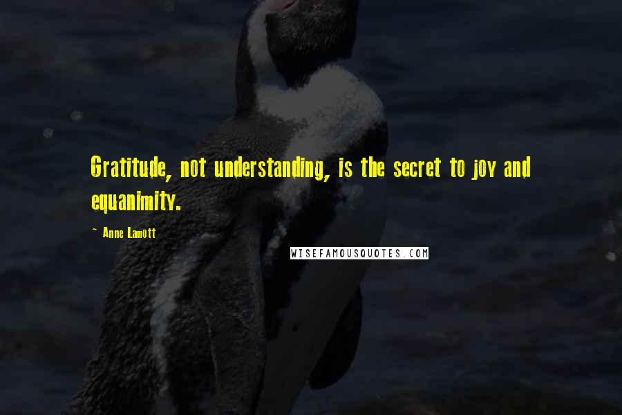 Anne Lamott Quotes: Gratitude, not understanding, is the secret to joy and equanimity.