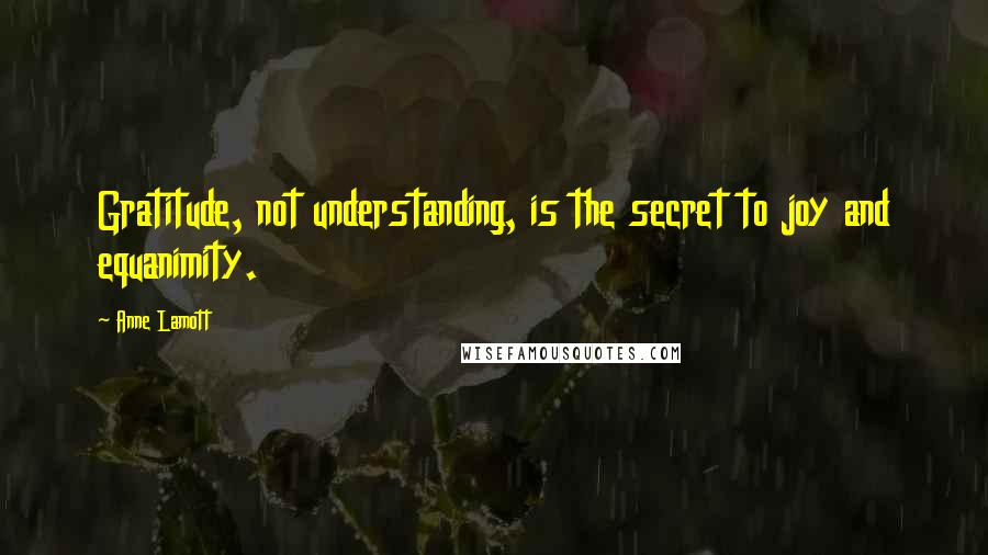 Anne Lamott Quotes: Gratitude, not understanding, is the secret to joy and equanimity.