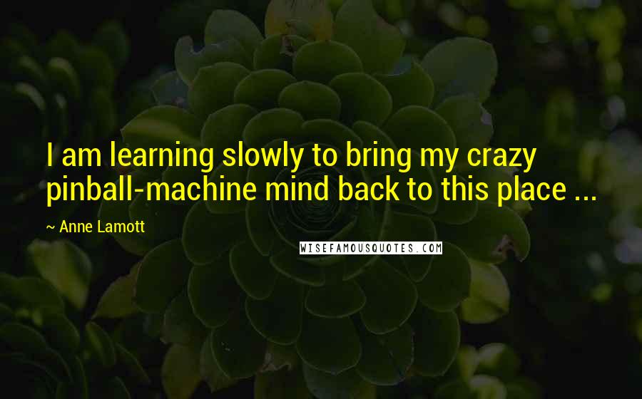 Anne Lamott Quotes: I am learning slowly to bring my crazy pinball-machine mind back to this place ...