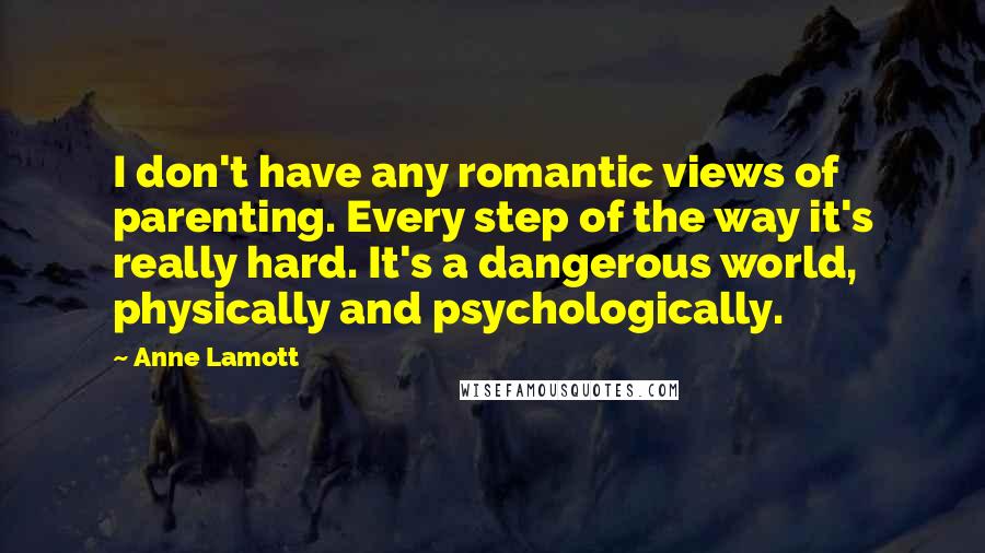 Anne Lamott Quotes: I don't have any romantic views of parenting. Every step of the way it's really hard. It's a dangerous world, physically and psychologically.