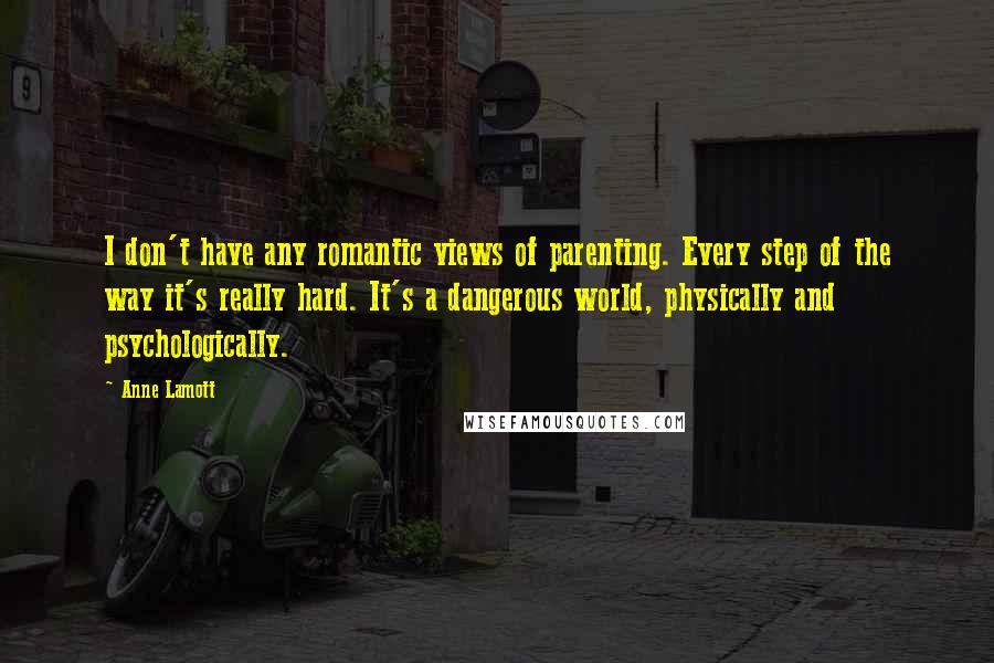 Anne Lamott Quotes: I don't have any romantic views of parenting. Every step of the way it's really hard. It's a dangerous world, physically and psychologically.