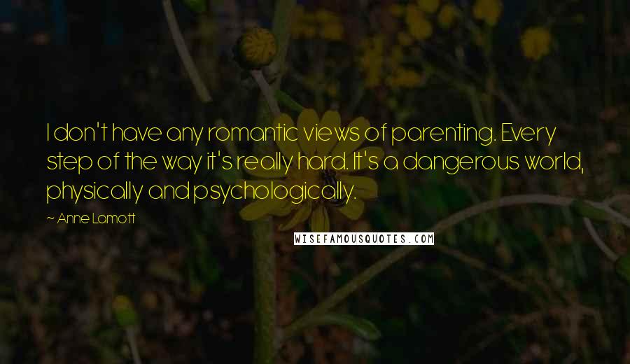 Anne Lamott Quotes: I don't have any romantic views of parenting. Every step of the way it's really hard. It's a dangerous world, physically and psychologically.