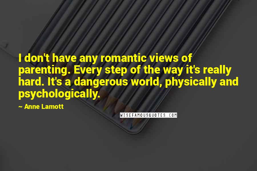 Anne Lamott Quotes: I don't have any romantic views of parenting. Every step of the way it's really hard. It's a dangerous world, physically and psychologically.