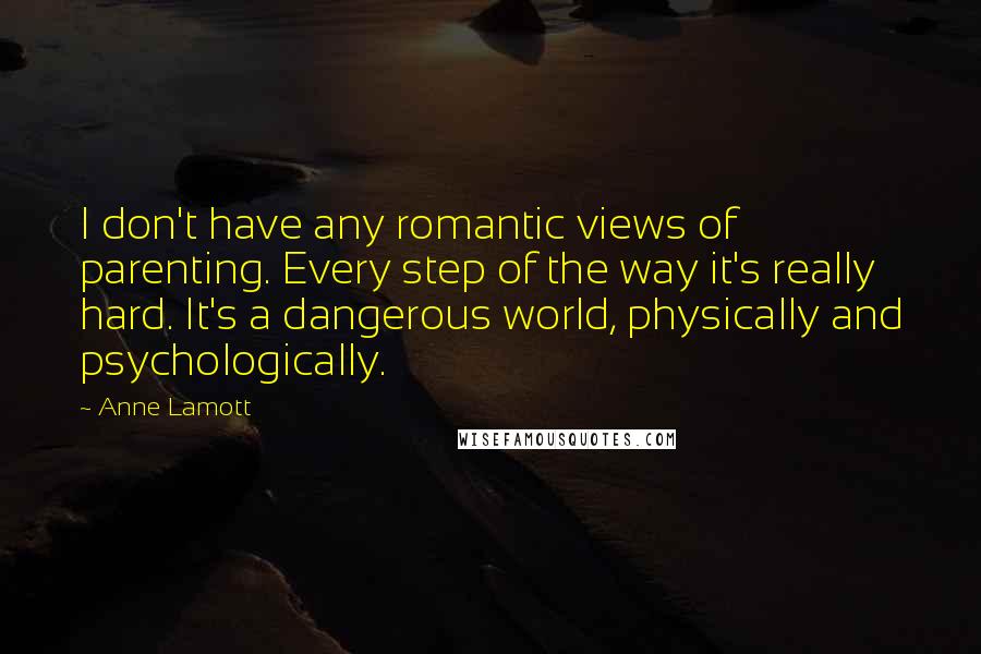 Anne Lamott Quotes: I don't have any romantic views of parenting. Every step of the way it's really hard. It's a dangerous world, physically and psychologically.