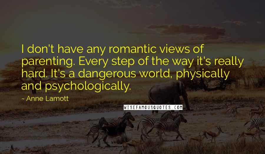 Anne Lamott Quotes: I don't have any romantic views of parenting. Every step of the way it's really hard. It's a dangerous world, physically and psychologically.